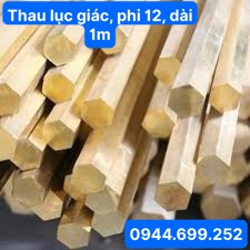 Đồng vàng lục giác phi 12mm , dài 1m