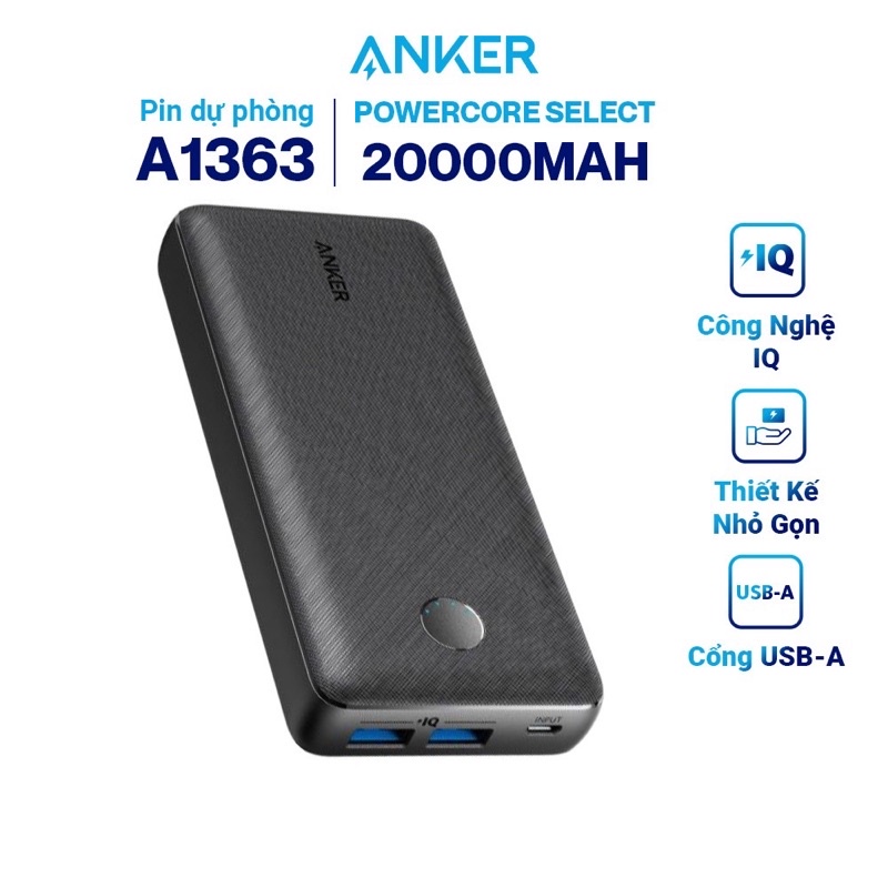 Sạc Dự Phòng Anker PowerCore Select 20.000 mAh - Chính Hãng - Thiết Kế Bắt Mắt (A1363)