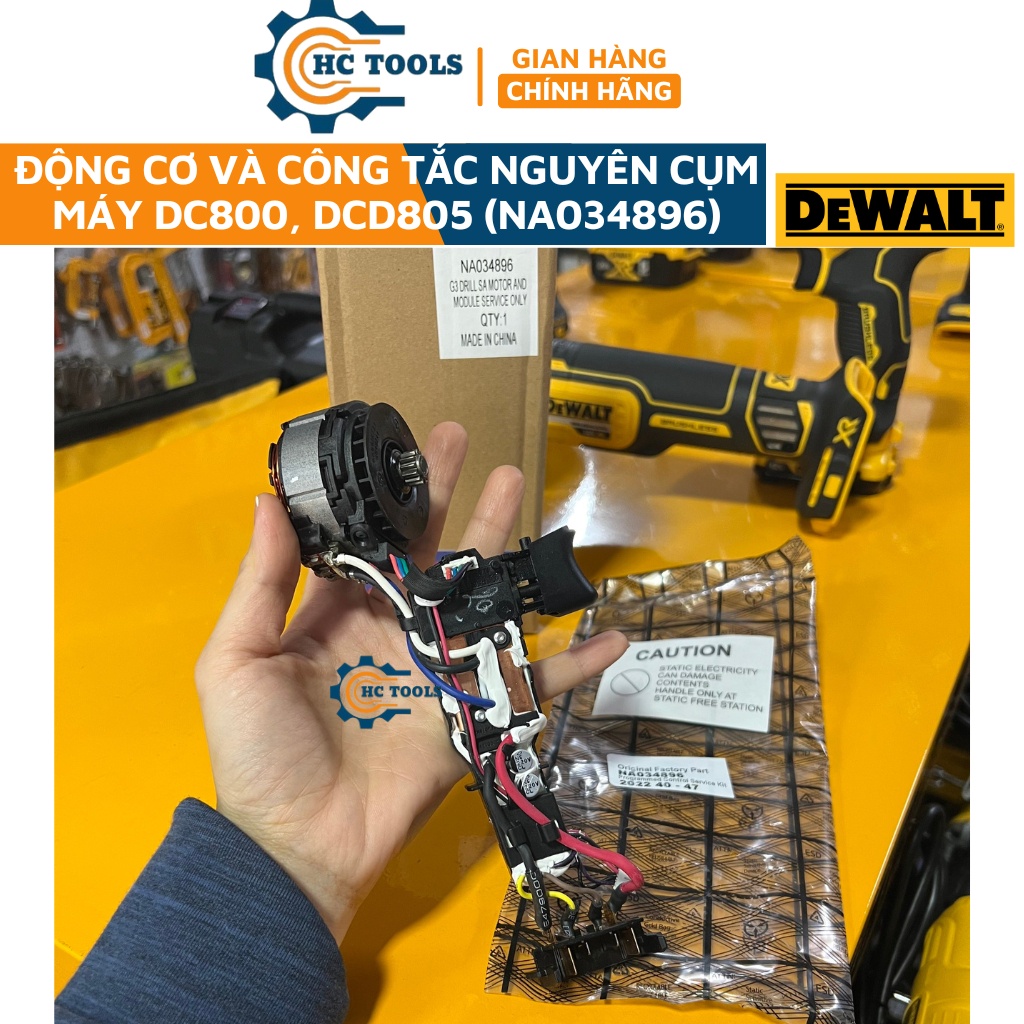 Động cơ và công tắc nguyên cụm máy khoan động lực Dewalt DC800, DCD805 (NA034896) chính hãng | HÙNG 