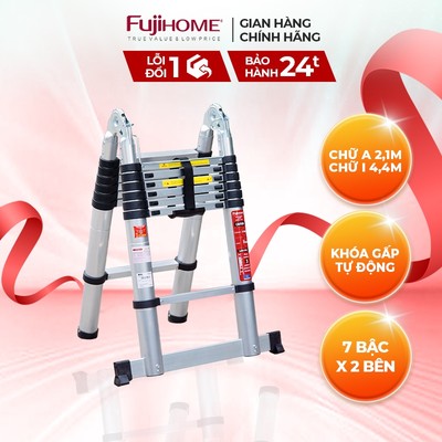 Thang nhôm gấp đôi FUJIHOME TLA07 rút chữ A cao 2,1m - Nhập khẩu chính hãng - Bảo hành 24 tháng