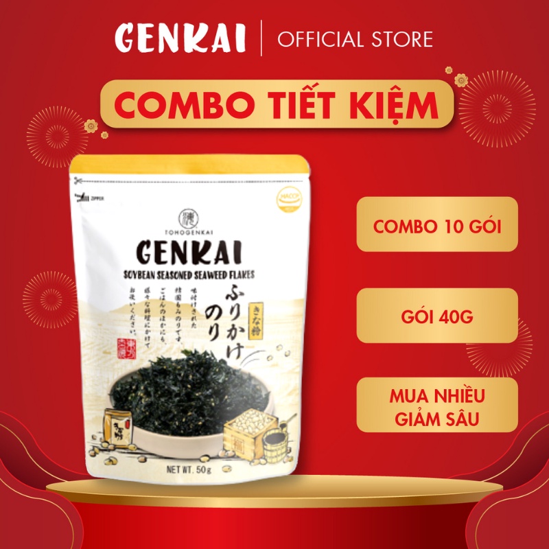 [Combo Tiết Kiệm] 10 Gói Rong Biển Trộn Cơm GENKAI Đậu nành 50g