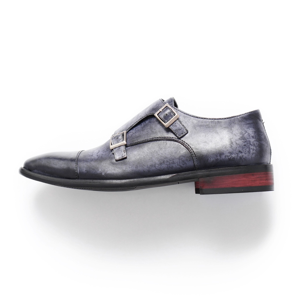 Giày tây công sở nam Monk Strap Lava màu đen đánh màu thủ công, giày văn phòng da bò thật sang trọng TONKIN