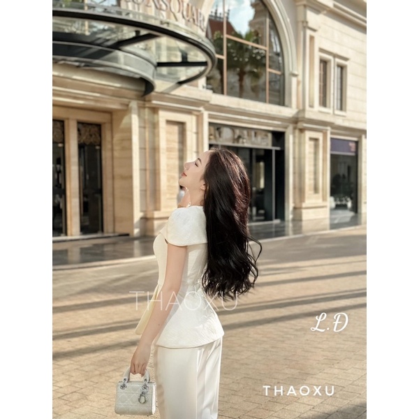 Set áo pelum cúc đá hoa + quần suông