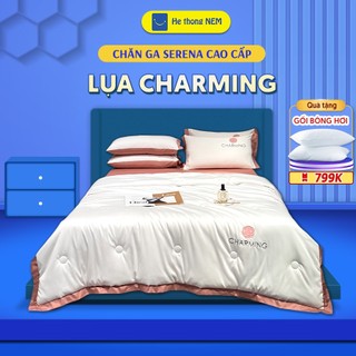 Bộ Chăn Ga Gối Đệm 5 Món Phi Lụa Charming SERENA Cao Cấp - Set Vỏ Bộ Chăn Grab Ra Drap Ga Trải Phủ Phủ Giường Dường
