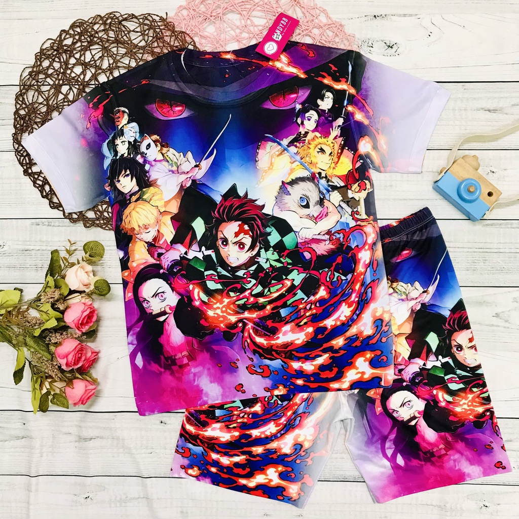 Đồ bộ bé trai, bộ thun lạnh cộc tay in hình Thanh gươm diệt quỷ Kimetsu No Yaiba từ 10kg - 60kg