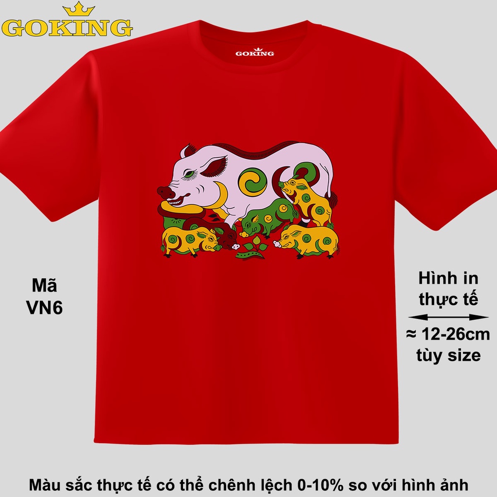 Đàn lợn âm dương, Mã VN6. Áo thun tranh Đông Hồ Việt Nam. Áo phông hàng hiệu Goking, form unisex nam nữ, trẻ em trai gái