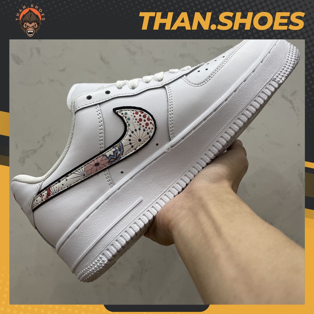 Giày Air Force 1 Custom Flower, AF1 Trắng Móc Hoa - Than.Shoes