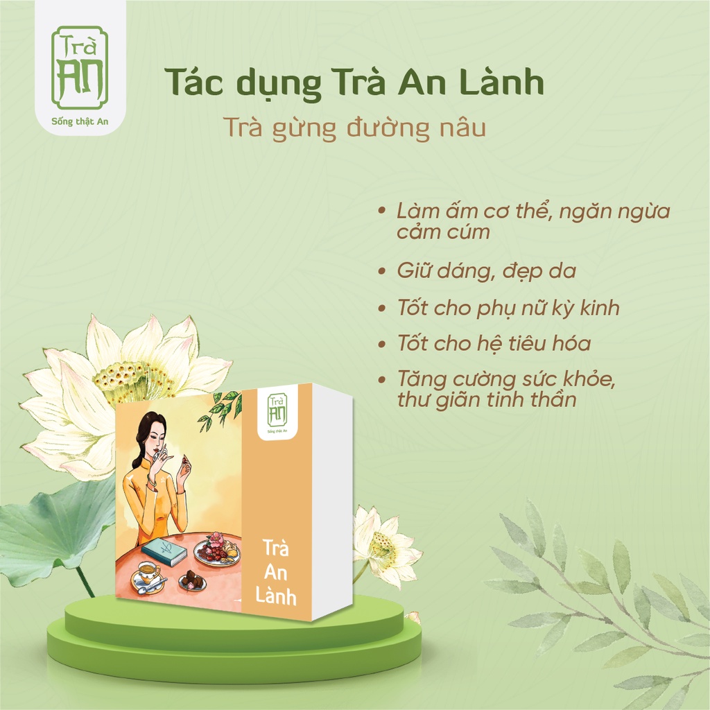 Trà gừng đường nâu An An giúp làm ấm, đẹp da, giảm đau kỳ kinh, tốt cho tiêu hóa