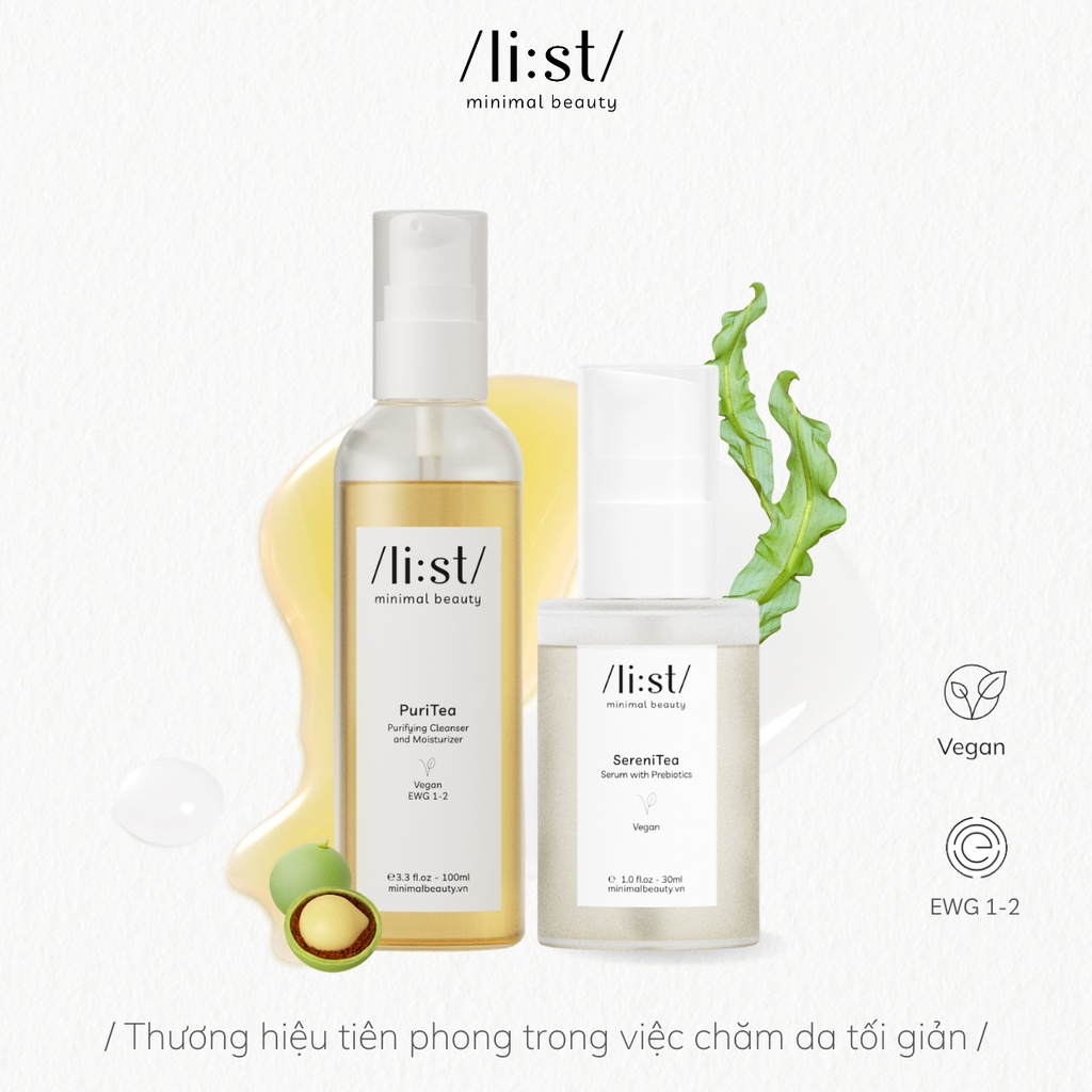 Bộ đôi dưỡng da tối giản: Trà rửa mặt dưỡng da PuriTea và Serum cân bằng da SeneriTea