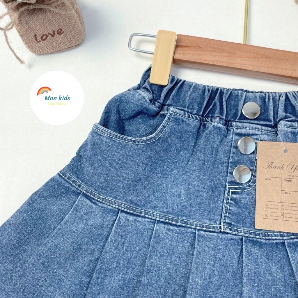 Chân váy cho bé gái, chan vay jean be gai, chân váy trẻ em Monkids xếp ly thời trang