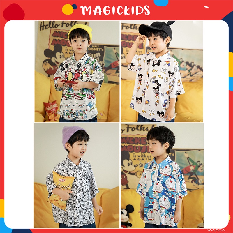 Áo sơ mi bé trai ngắn tay Magickids hoạt hình dễ thương phong cách Hàn Quốc thời trang Quần áo trẻ em mùa hè AO23002