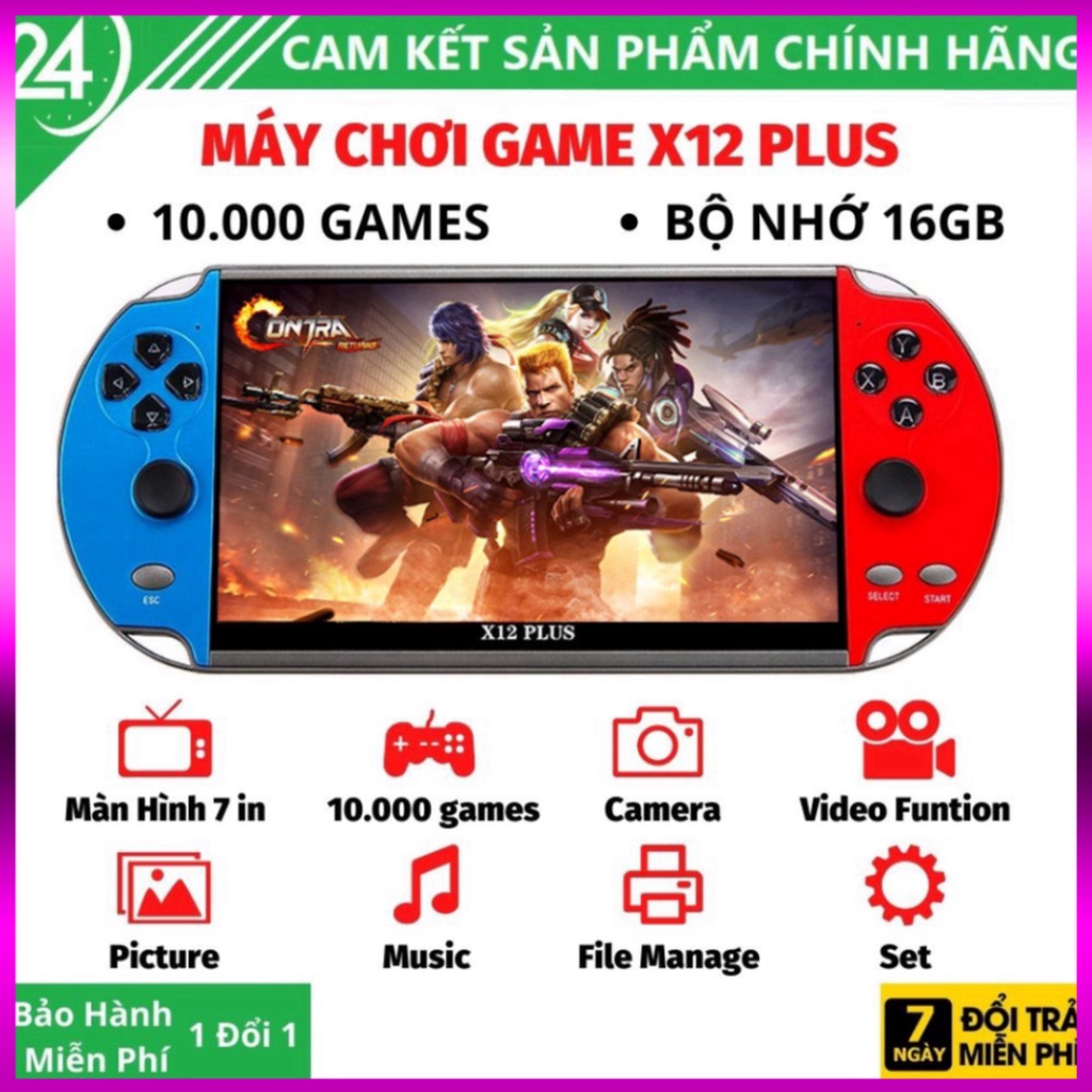 Máy chơi game cầm tay X12 PLUS - Có sẵn 10000 game, màn hình 7 inch, hỗ trợ nghe nhạc, xem phim, đọc sách, tải thêm game