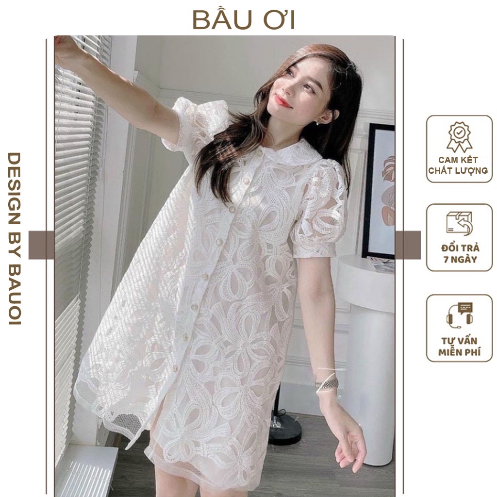 ĐẦM BẦU REN TRẮNG TIỂU THƯ KIỂU DÁNG BABYDOLL - VÁY BẦU DỰ TIỆC MÙA HÈ CHẤT ĐẸP PHONG CÁCH HÀN QUỐC