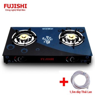 Combo bếp gas đôi chén nhôm mặt kính fujishi fm-h10-n + 1.5m dây gas thái lan