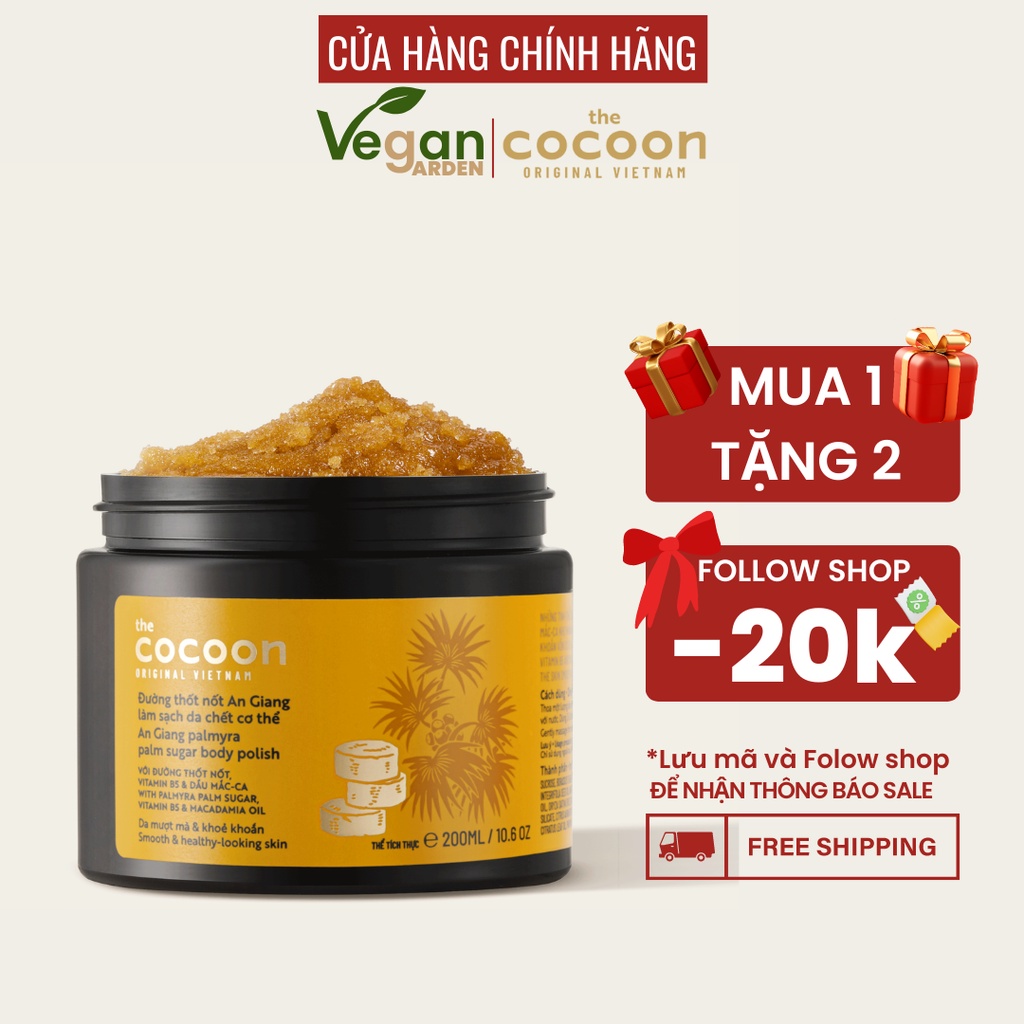 Đường thốt nốt An Giang làm sạch da chết,giúp đều màu mền mượt cocoon 200ml - Thuần Chay Vegan Garden