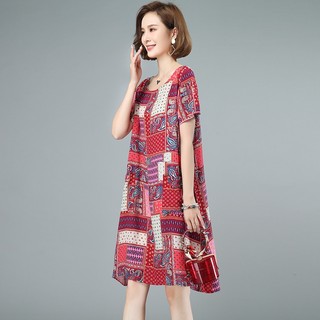 Đầm Cotton Lụa Ngắn Tay Dáng Rộng Thời Trang Mùa Hè Cho Phụ Nữ Trung Niên Mi
