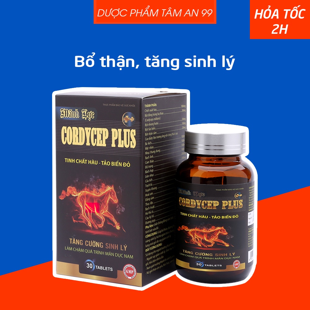 Mãnh lực Cordycep Plus giúp bổ thận tráng dương, tăng cường sinh lý nam - Chai 30 viên ( Cordycep Plus (Đen) )