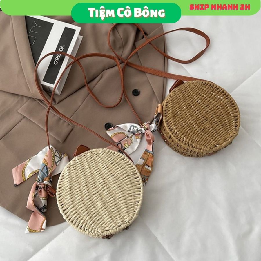 Túi cói đeo chéo dáng tròn cao cấp