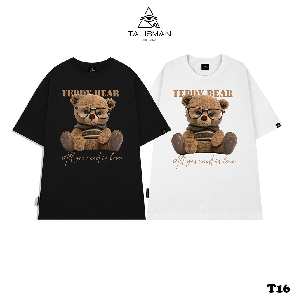 Áo phông nam nữ,Áo thun TALISMAN T16 cotton unisex Bear brown