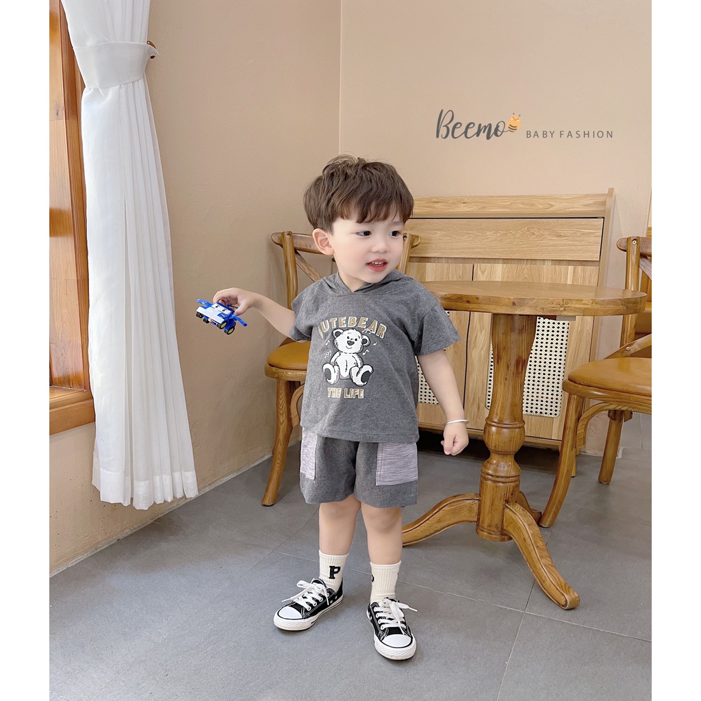 Bộ quần áo phối mũ Cute Bear cho bé Beemo,Chất liệu cotton 100% mềm mát,Thiết kế năng động với hình in lớn B293