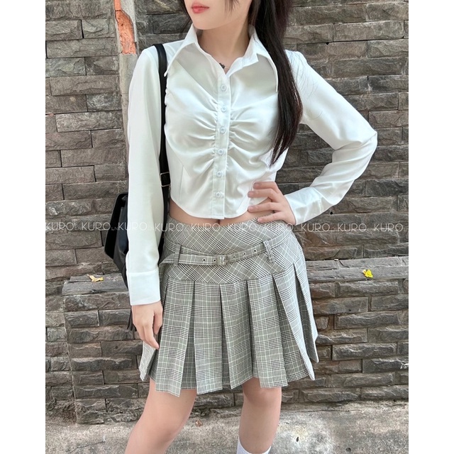 Chân váy xếp li ngắn kèm belt có lót quần bên trong hot ulzzang