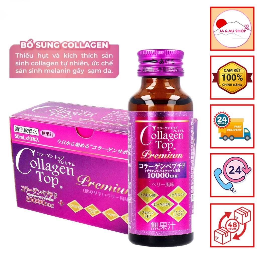 Nước uống Collagen Top SHINNIPPAI 10000mg Nhật Bản - Hộp 10 chai x 50ml