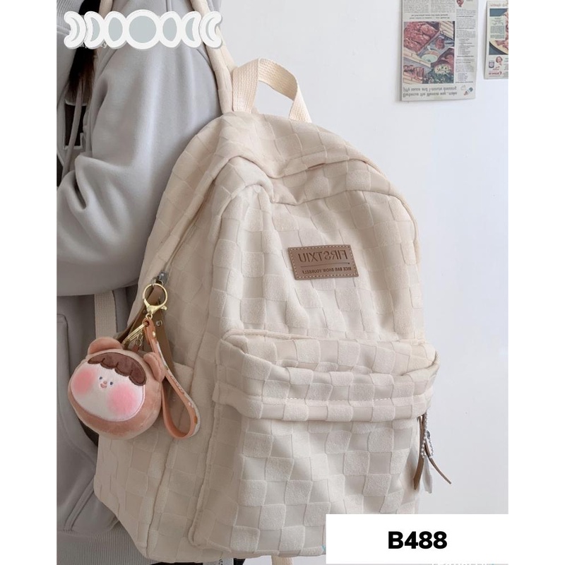 Balo nữ đi học caro sọc nhung thời trang cao cấp hàn quốc B488 gaga store