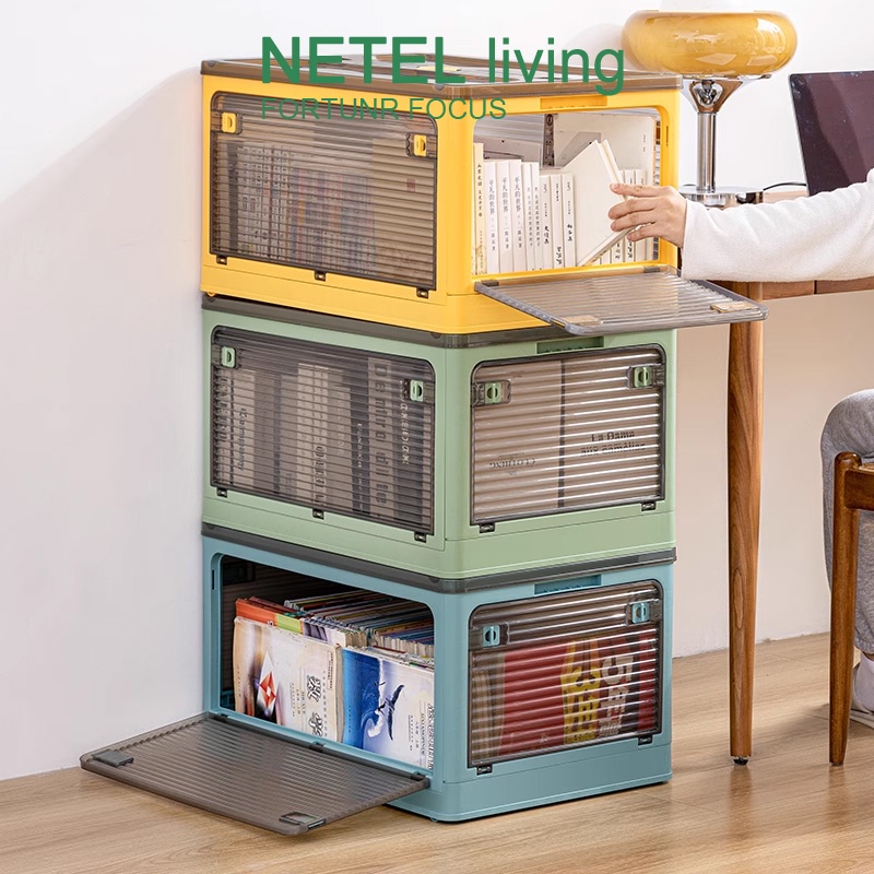 🌸NETEL🌸Tủ khóa Hộp nhựa trong lớn có nắp đậy và bánh xe Tủ khóa gấp Thiết bị cắm trại Hộp đồ chơi Hộp lưu trữ sách