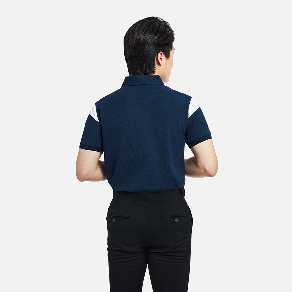 PO910-1 Áo Polo Nam DOCAS Vải Cotton CMC May Phối Thân Xanh Đen Vai Trắng Phom Regular Fit