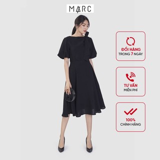 Đầm nữ MARC FASHION tay phồng midi nhấn nơ cổ một bên TRSH024021