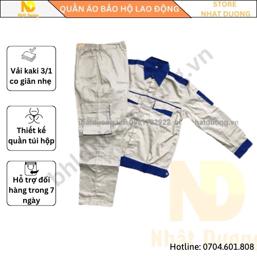 Quần áo bảo hộ lao động nam M19, Đồ bảo hộ lao động giá rẻ, vải kaki 3/1 màu xám ghi
