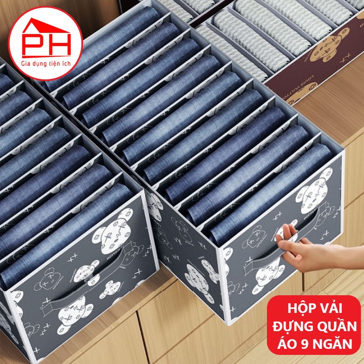 Hộp vải chia 9 ngăn đựng quần áo túi vải chứa đồ quần jean áo thun thùng đựng đồ lót tất vớ gấp gọn - Gia dụng Phước Hòa