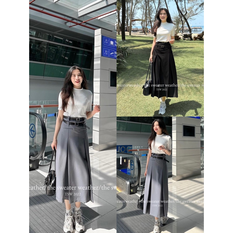 (Tặng kèm belt da) Chân váy 2 ly dáng dài cạp cao ulzzang Dorita Boutique