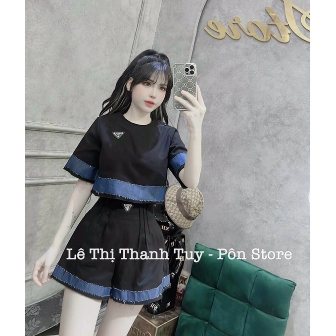 set áo lửng và quần đùi viền chỉ tua rua