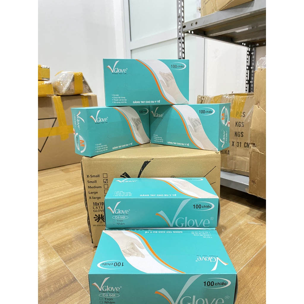 Găng tay y tế | bao tay y tế VGlove có bột và không bột hộp 100 chiếc