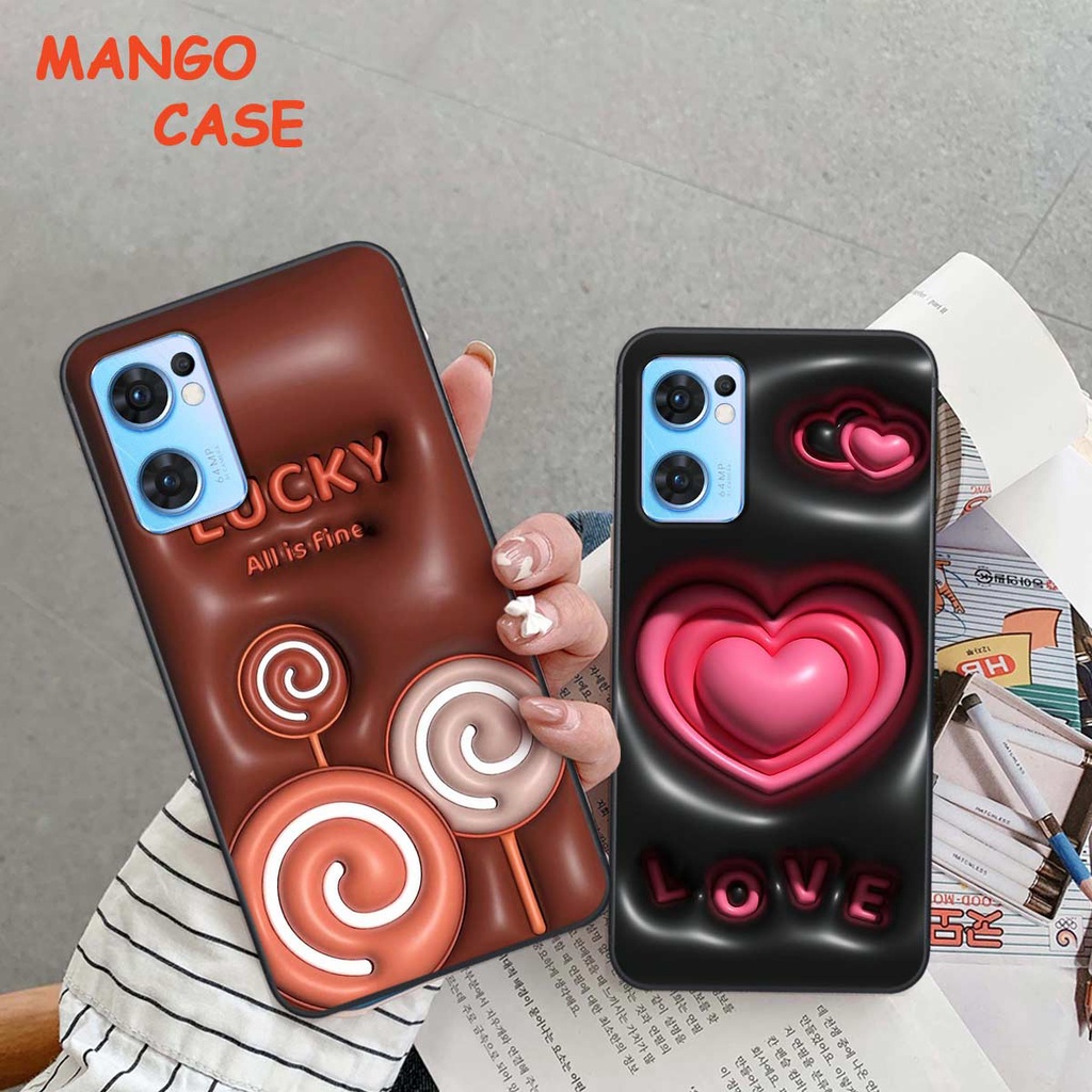 Ốp lưng Oppo Reno7 4G / Reno7 Z / Reno 7Z 5G hình in 3D gấu nâu cute, trái tim kẹo dễ thương, rẻ bền đẹp