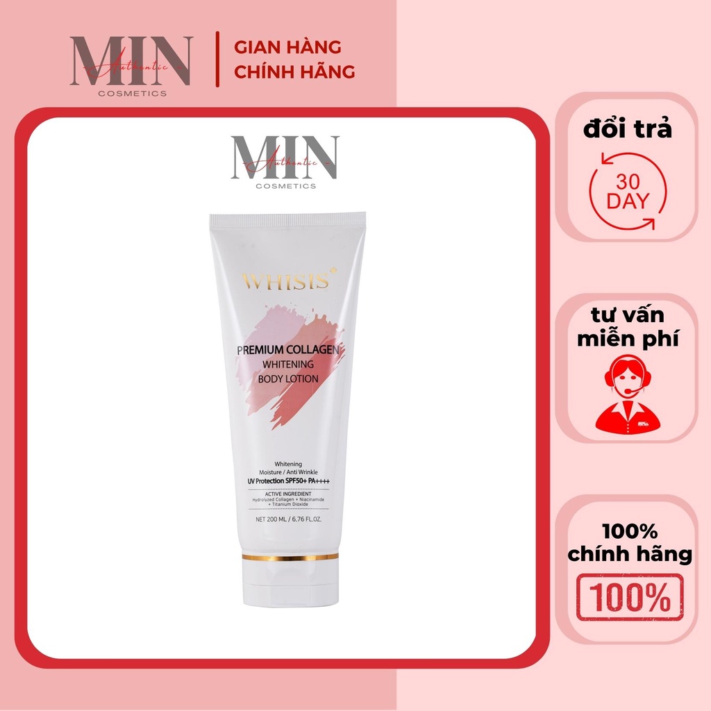Kem Body WHISIS Premium Collagen Whitening Body Lotion Dưỡng Thể Trắng Da Nâng Tone SPF 50+ PA++++ Hàn Quốc 200ML