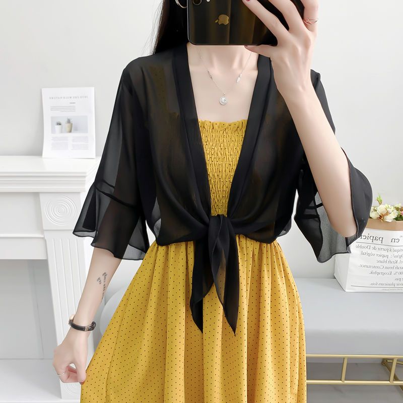 áo chống nắng áo khoác nắng ✆Áo Khoác cardigan chiffon Ngắn Màu Đen Chống Nắng Thời Trang Mùa Hè Hàng Mới 2022 Dành Cho Bạn Nữ