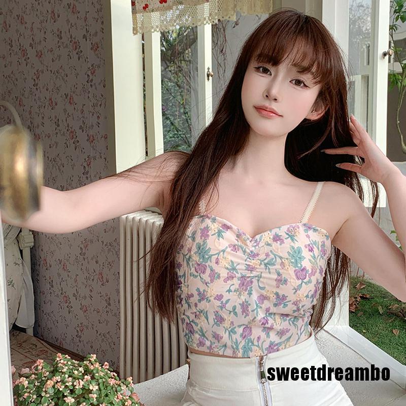 Áo Croptop Hai Dây Ôm Dáng In Họa Tiết Hoa Quyến Rũ Thời Trang Đường Phố Cho Nữ