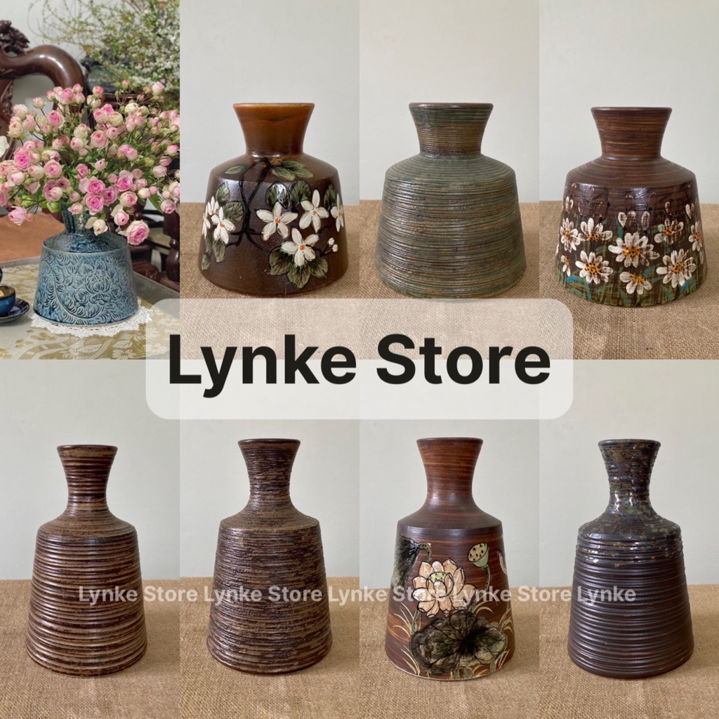 Bình Hoa Lọ Hoa Dáng Đầm Vuông Để Bàn Men Mộc Vẽ Tay Gốm Sứ Bát Tràng - Lynke Store