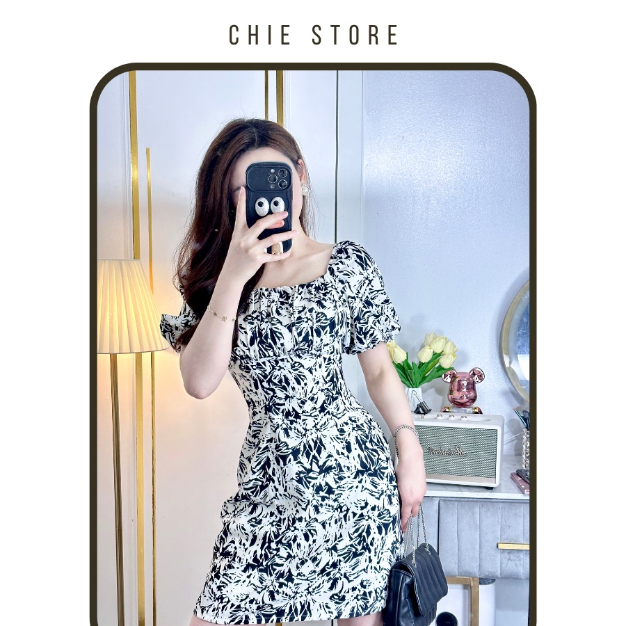 Đầm thiết kế Liila dress cổ vuông, trễ vai dáng A họa tiết hoa CHIE