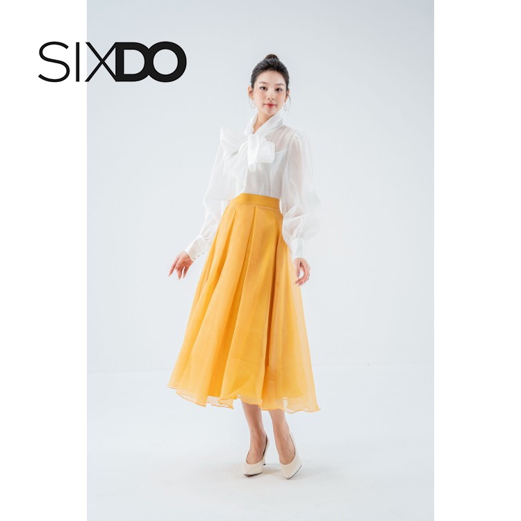 Chân váy vàng tơ oganza xếp ly to SIXDO (Yellow Box Pleated Midi Skirt)
