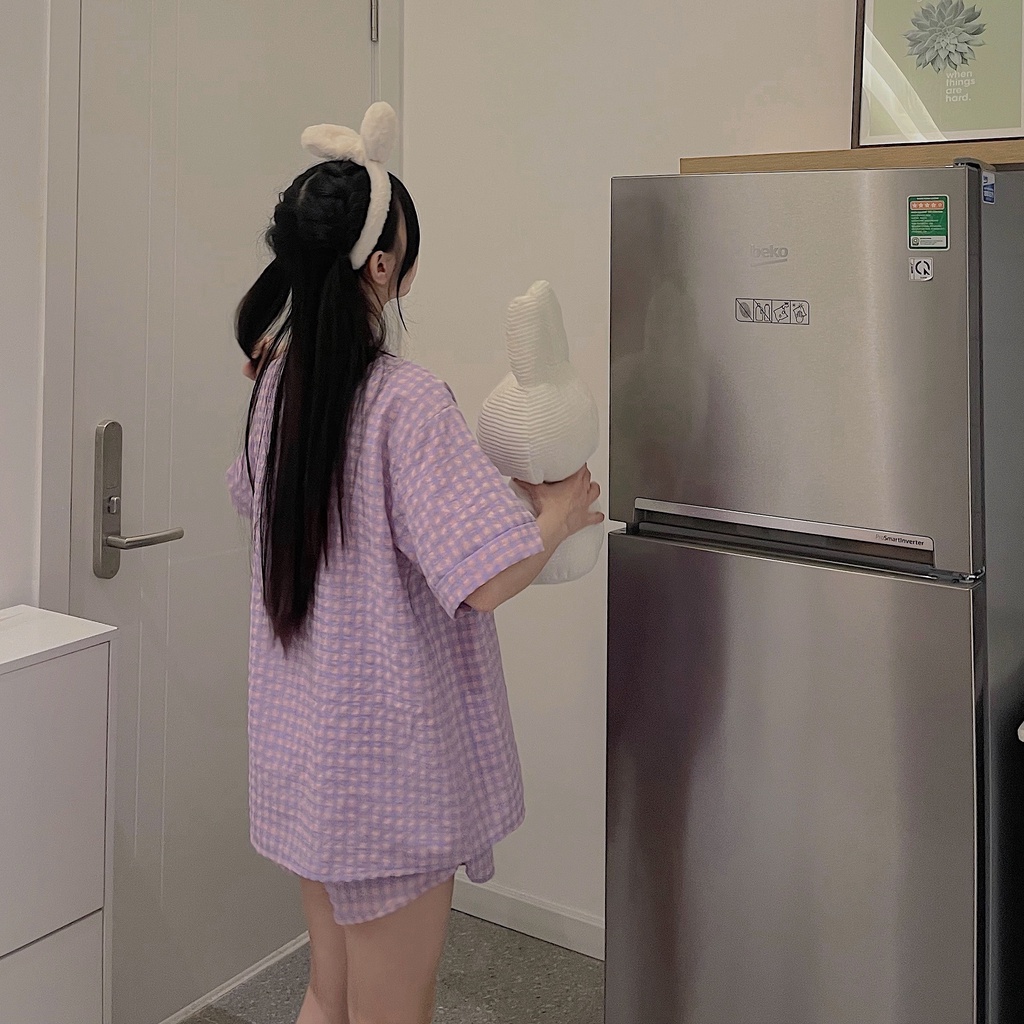 Set Đồ Nữ Kẻ Caro JEM CLOSET Phong Cách Hàn Chất Xốp Mịn Mát OWW 8132