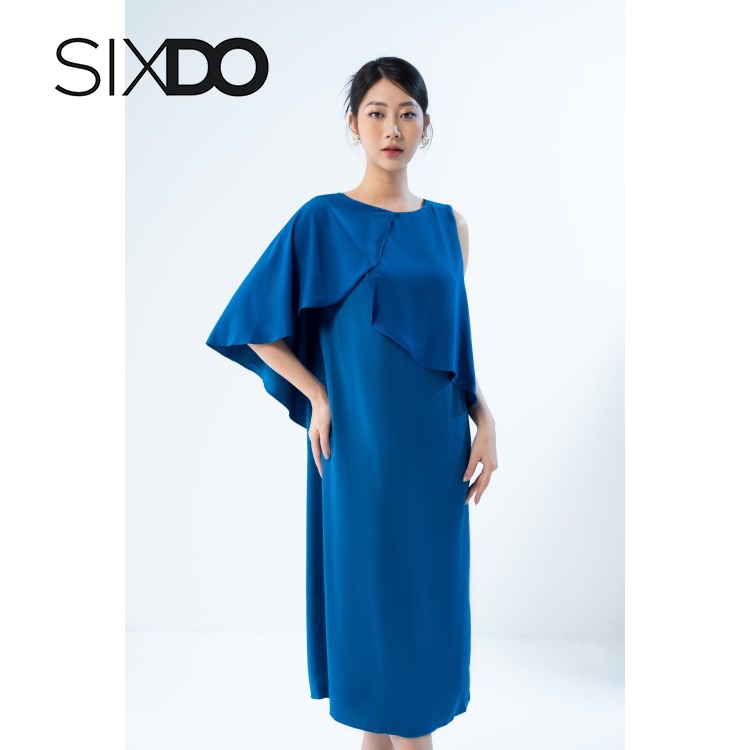 Đầm lụa midi freesize xanh biển đậm thời trang SIXDO (Dark Blue Midi Silk Dress)