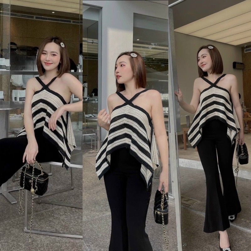 ÁO YẾM LEN 2 DÂY CHÉO CỔ VẠT NHỌN 2 BÊN Xinh Sang Sành Điệu Sang Chảnh Phong Cách Thời Trang Nữ