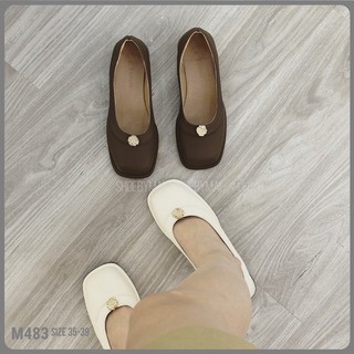 Giày búp bê nữ da trơn hoa 3 phân M483