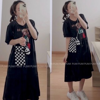 Đầm BBD tầng xoè dài in hình cô gái tay ngắn cổ tròn freesize Pumi
