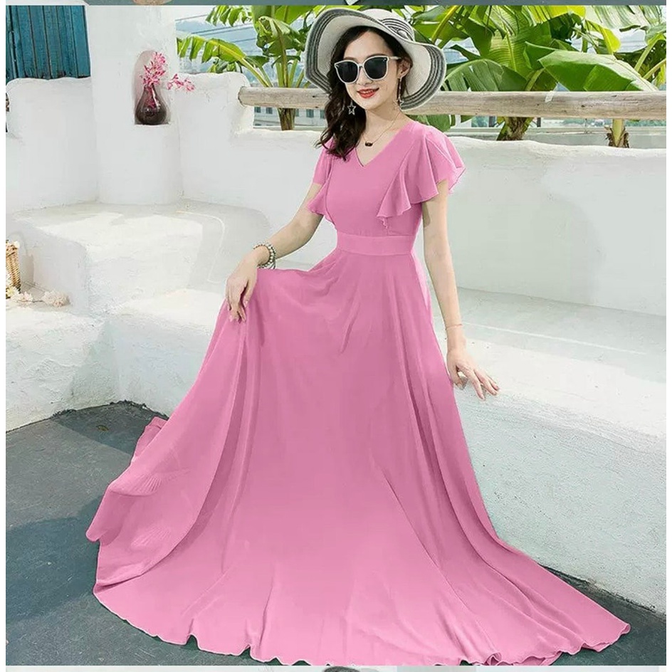 ĐẦM MAXI CỔ V CÁNH TIÊN