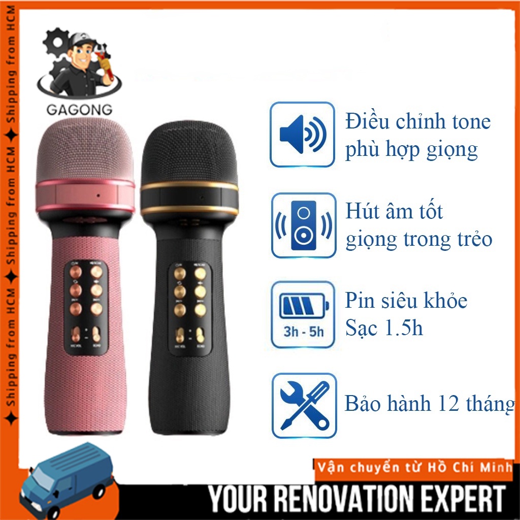 Micrô cầm tay Bluetooth Karaoke không dây Loa mới Bộ ngưng tụ Mic hát cho ​Mic Mic hát Karaoke Kiêm Loa Bluetooth