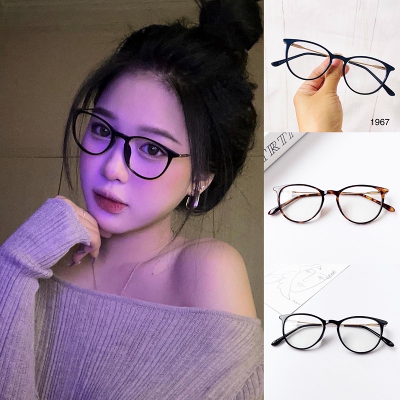 Gọng kính cận tròn mắt mèo có chống ánh sáng xanh chất liệu nhựa cao cấp 1967 - Kihu eyewear